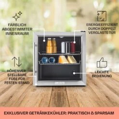 Beersafe L Kühlschrank 47 Liter 2 Böden Panoramaglastür Edelstahl -Klarstein 10027671 DE 0005 usp