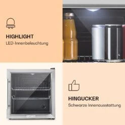 Beersafe L Kühlschrank 47 Liter 2 Böden Panoramaglastür Edelstahl -Klarstein 10027671 de 0003 logo