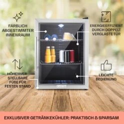 Beersafe XL Kühlschrank 60 Liter 2 Böden Panoramaglastür Edelstahl -Klarstein 10027672 DE 0005 usp