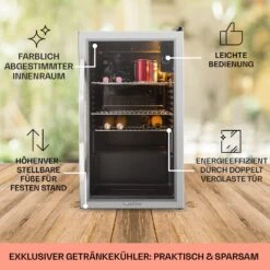 Beersafe XXL Kühlschrank 80 Liter 3 Böden Panoramaglastür Edelstahl -Klarstein 10027673 DE 0005 usp