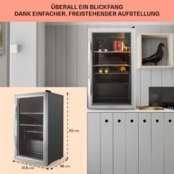 Beersafe XXL Kühlschrank 80 Liter 3 Böden Panoramaglastür Edelstahl -Klarstein 10027673 DE 0006 usp