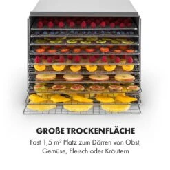 Fruit Jerky Steel 10 Dörrautomat 10 Etagen 1000 W Fläche: 1,5 M² Timer -Klarstein 10028437 de 0006 logo