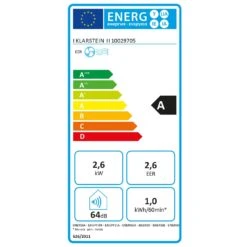 New Breeze 9 Mobile Klimaanlage 9000 BTU / 2,6 KW Timer -Klarstein 10029705 energy label