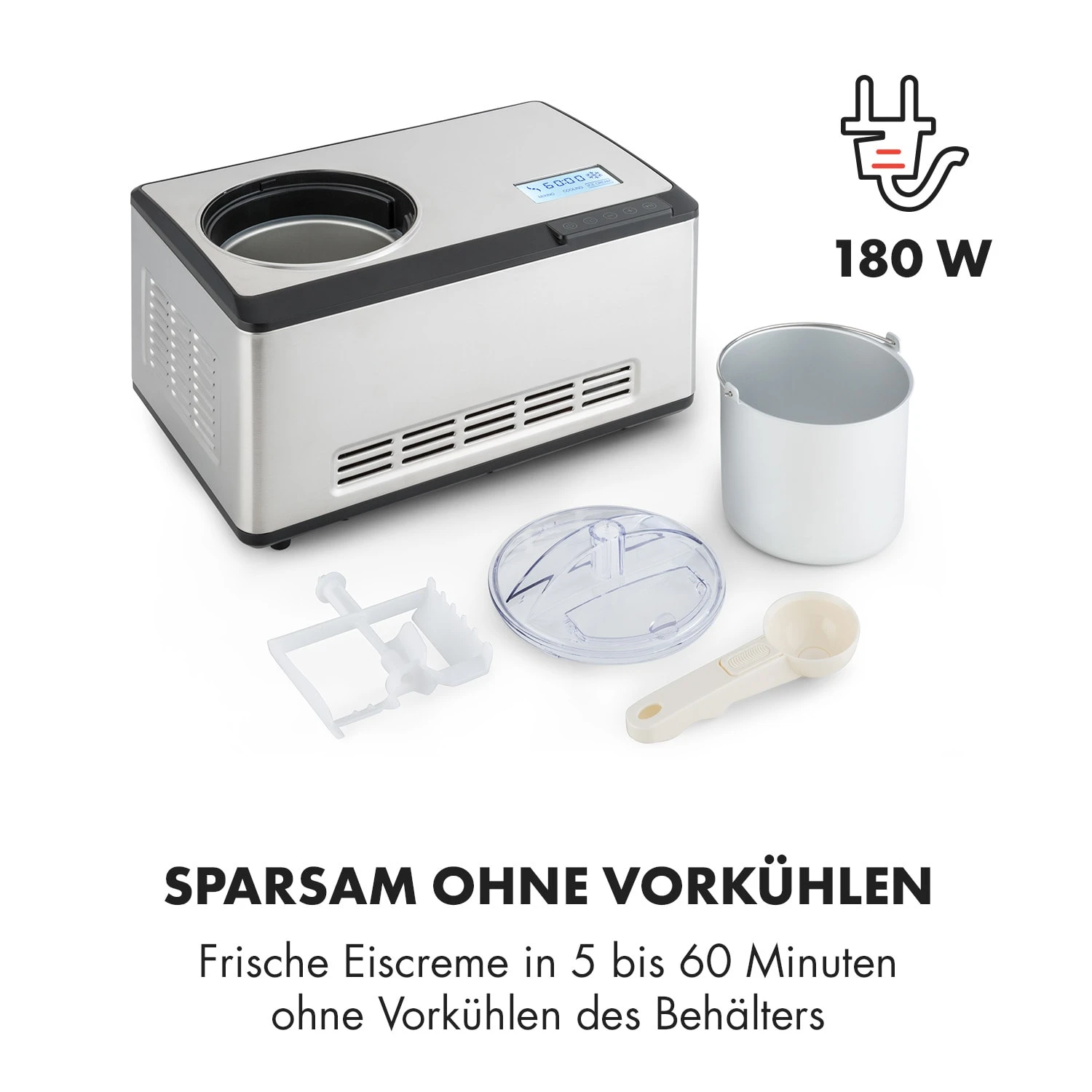 Dolce Bacio Eiscremebereiter Kompressor 2l LCD-Display Touch Edelstahl 5 Dolce Bacio Eiscremebereiter Kompressor 2l LCD-Display Touch Edelstahl – Bild 5