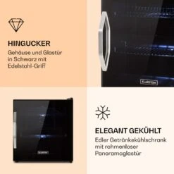 Beersafe L Onyx Kühlschrank 47 Liter 2 Böden Panoramaglastür. 9 Beersafe L Onyx Kühlschrank 47 Liter 2 Böden Panoramaglastür. -Klarstein 10032870 de 0003 logo