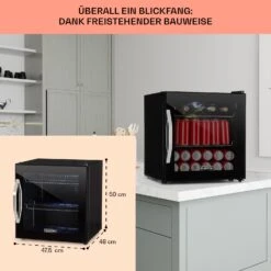 Beersafe L Onyx Kühlschrank 47 Liter 2 Böden Panoramaglastür. 12 Beersafe L Onyx Kühlschrank 47 Liter 2 Böden Panoramaglastür. -Klarstein 10032870 de 0006 usp