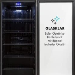 Beersafe 7XL Kühlschrank 242 Liter 5 Böden Panoramaglastür Edelstahl -Klarstein 10033436 de 0009 logo