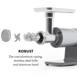 Mett Max Elektrischer Fleischwolf 600W Kupfermotor Aluminium -Klarstein 10034244 yy 0005 logo Klarstein Mett Max elektrischer Fleischwolf grau