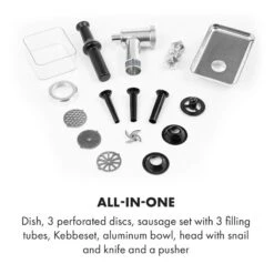 Mett Max Elektrischer Fleischwolf 600W Kupfermotor Aluminium -Klarstein 10034244 yy 0006 logo Klarstein Mett Max elektrischer Fleischwolf grau