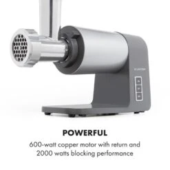 Mett Max Elektrischer Fleischwolf 600W Kupfermotor Aluminium -Klarstein 10034244 yy 0007 logo Klarstein Mett Max elektrischer Fleischwolf grau