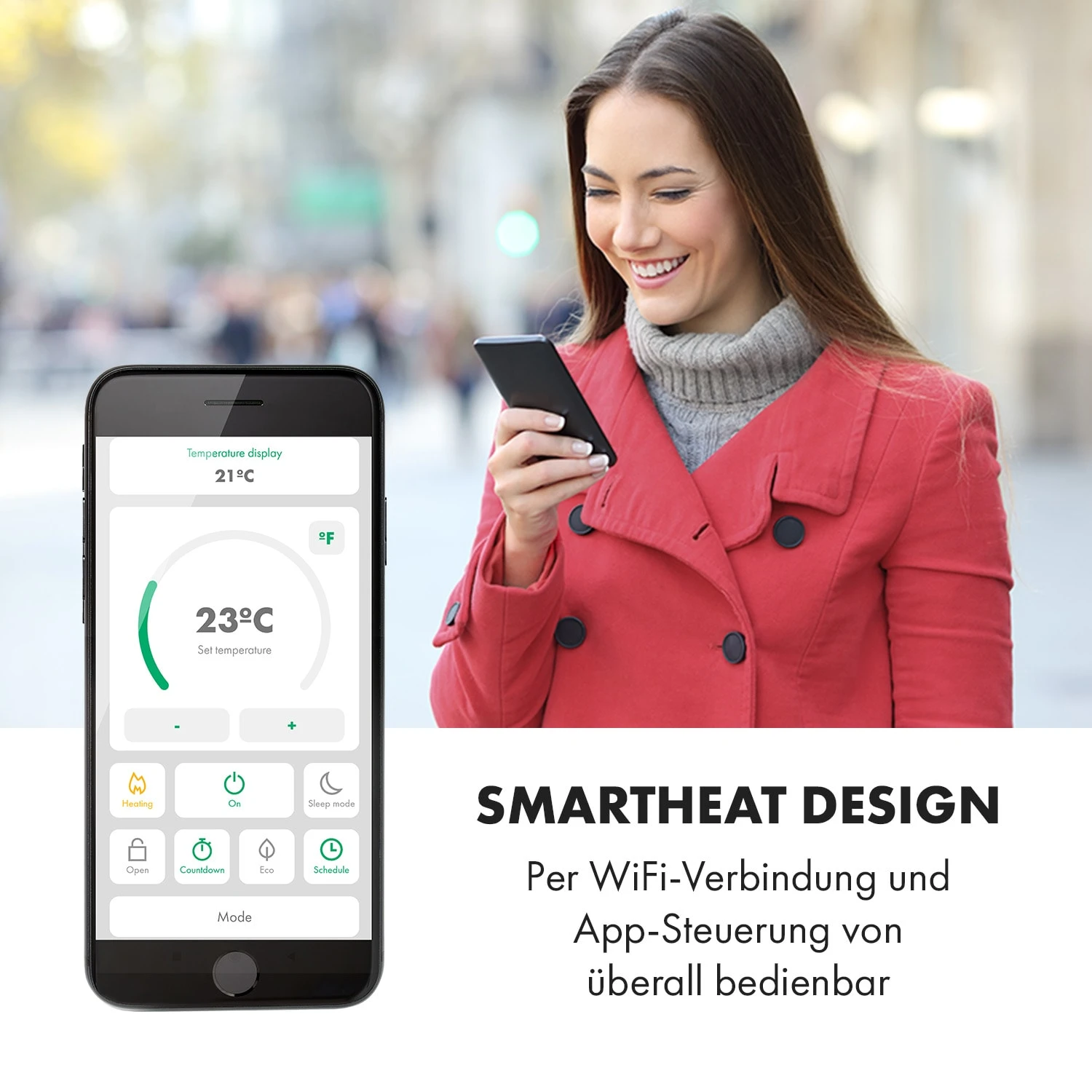 Bornholm Smart Konvektions-Heizgerät | 2000 W | SmartHeat Design: WiFi-Verbindung | LED-Display | 24-h-Timer | 2 Heizstufen: 1000 / 2000 W | IP24: Spritzwassergeschützt | Fernbedienung | Standgerät 8 Bornholm Smart Konvektions-Heizgerät | 2000 W | SmartHeat Design: WiFi-Verbindung | LED-Display | 24-h-Timer | 2 Heizstufen: 1000 / 2000 W | IP24: Spritzwassergeschützt | Fernbedienung | Standgerät – Bild 8