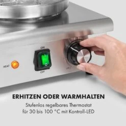 Wurstfabrik 600 Hot Dog Maker 600W 3 Spieße 5L 30-100°C Glas Edelstahl -Klarstein 10034454 de 0003 logo