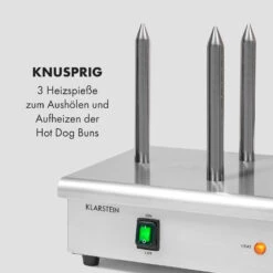 Wurstfabrik 600 Hot Dog Maker 600W 3 Spieße 5L 30-100°C Glas Edelstahl -Klarstein 10034454 de 0005 logo