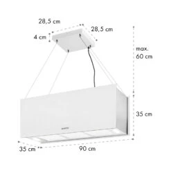 Kronleuchter XL Inselabzugshaube 90cm Umluft 590m³/h LED Touch Weiß -Klarstein 10034523 yy 0011 dimensions