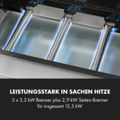 Valkyrie Gasgrill 3x3,2 + 2,9 KW Sichtfenster 54x42 Cm Grill Edelstahl -Klarstein 10034845 de 0005 logo