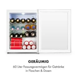Beersafe XL Crystal White Kühlschrank 60 Liter 4 Böden Panoramaglastür Edelstahl -Klarstein 10034892 de 0004 logo