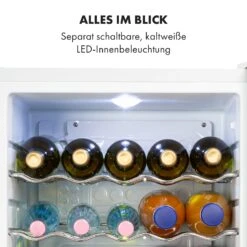 Beersafe XL Crystal White Kühlschrank 60 Liter 4 Böden Panoramaglastür Edelstahl -Klarstein 10034892 de 0006 logo
