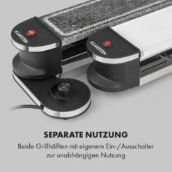 Tenderloin 50/50 Raclette-Grill 1200W 8 Personen Natursteinplatte Metallgrillplatte -Klarstein 10035260 de 0005 logo