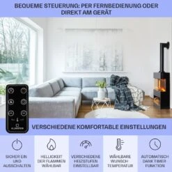 Zermatt Elektrischer Kamin 900/1800W Thermostat Flammenillusion -Klarstein 10035265 de 0006 usp