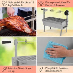 Sauenland Mini Rotisserie-Grill Drehspieß 4W 12kg Max. Edelstahl -Klarstein 10035371 de 0005 usp