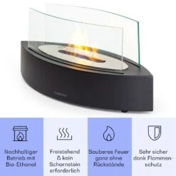 Phantasma Curve Ethanol-Kamin Rauch- & Geruchlos Edelstahl-Brenner Sicherheitsglas -Klarstein 10035457 de 0003 usp