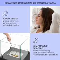 Phantasma Cubo Ethanol-Kamin Rauch- & Geruchlos Edelstahl-Brenner Sicherheitsglas -Klarstein 10035458 de 0006 usp
