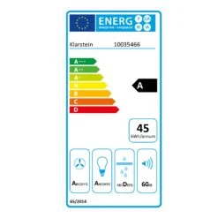 Balzac Silent 60 Dunstabzugshaube 250W 3 Stufen 604 M³/h LED EEK A -Klarstein 10035466 energy label