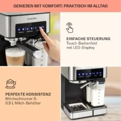 Arabica Comfort Espressomaschine 1350W 20 Bar 1,8l Touch-Bedienfeld 9 Arabica Comfort Espressomaschine 1350W 20 Bar 1,8l Touch-Bedienfeld -Klarstein 10035655 de 0003 usp