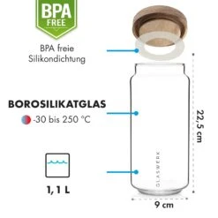 Glaswerk Lovage Vorratsgläser 1,1 L 3er Set Borosilikatglas Akazienholzdeckel Silikon -Klarstein 10036356 de 0006 logo