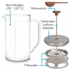 Glaswerk Ristretto French Press 1 Liter Borosilikatglas Edelstahl Walnussholz -Klarstein 10036368 de 0005 logo