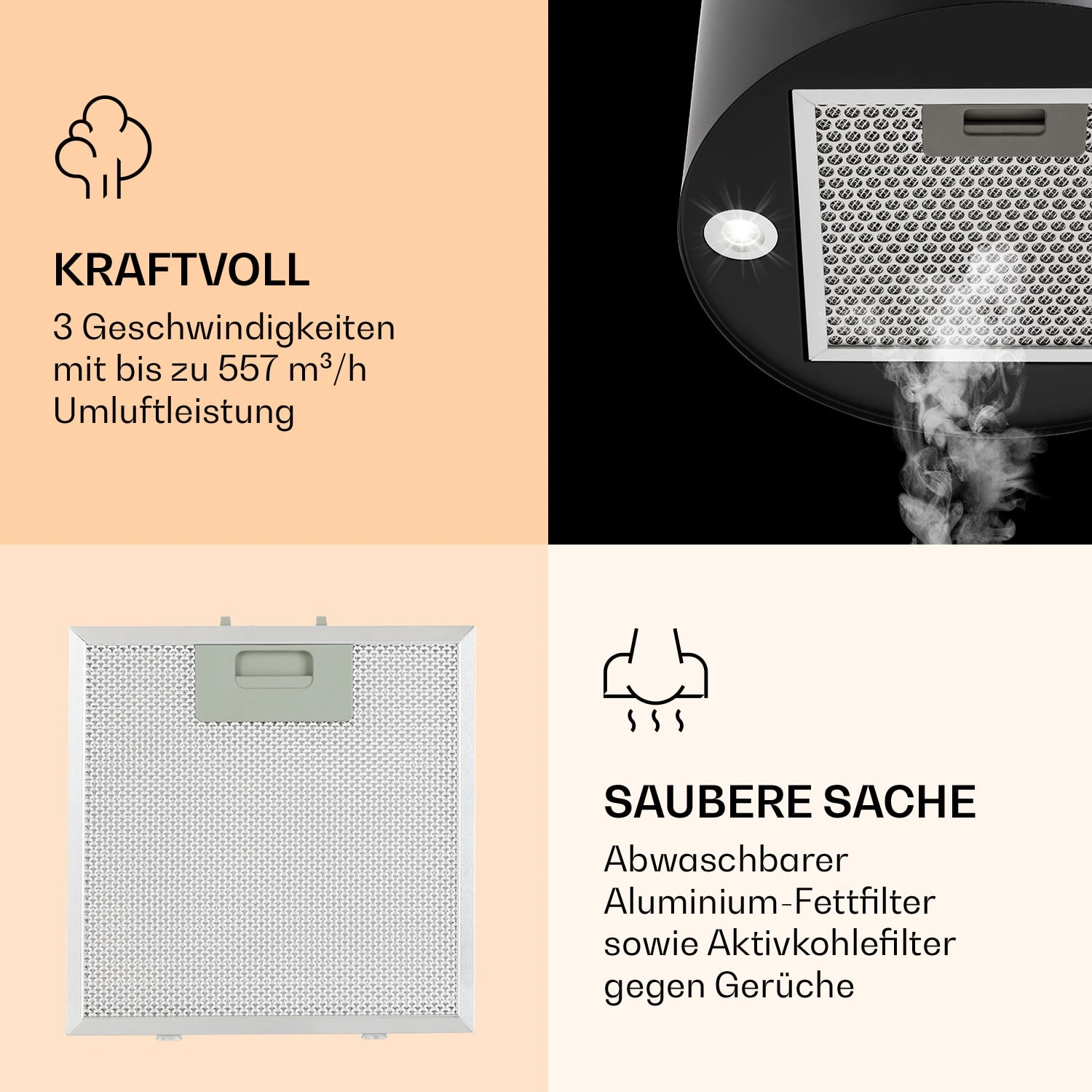 Barella Dunstabzugshaube 35,5 X 93,5 X 43 Cm Umluft 557 M³/h LED Aktivkohlefilter 4 Barella Dunstabzugshaube 35,5 X 93,5 X 43 Cm Umluft 557 M³/h LED Aktivkohlefilter – Bild 4