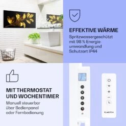 Wonderwall Air Art Smart Infrarotheizung Goldenes Blatt 120x60cm 700W -Klarstein 10037920 de 0004 logo