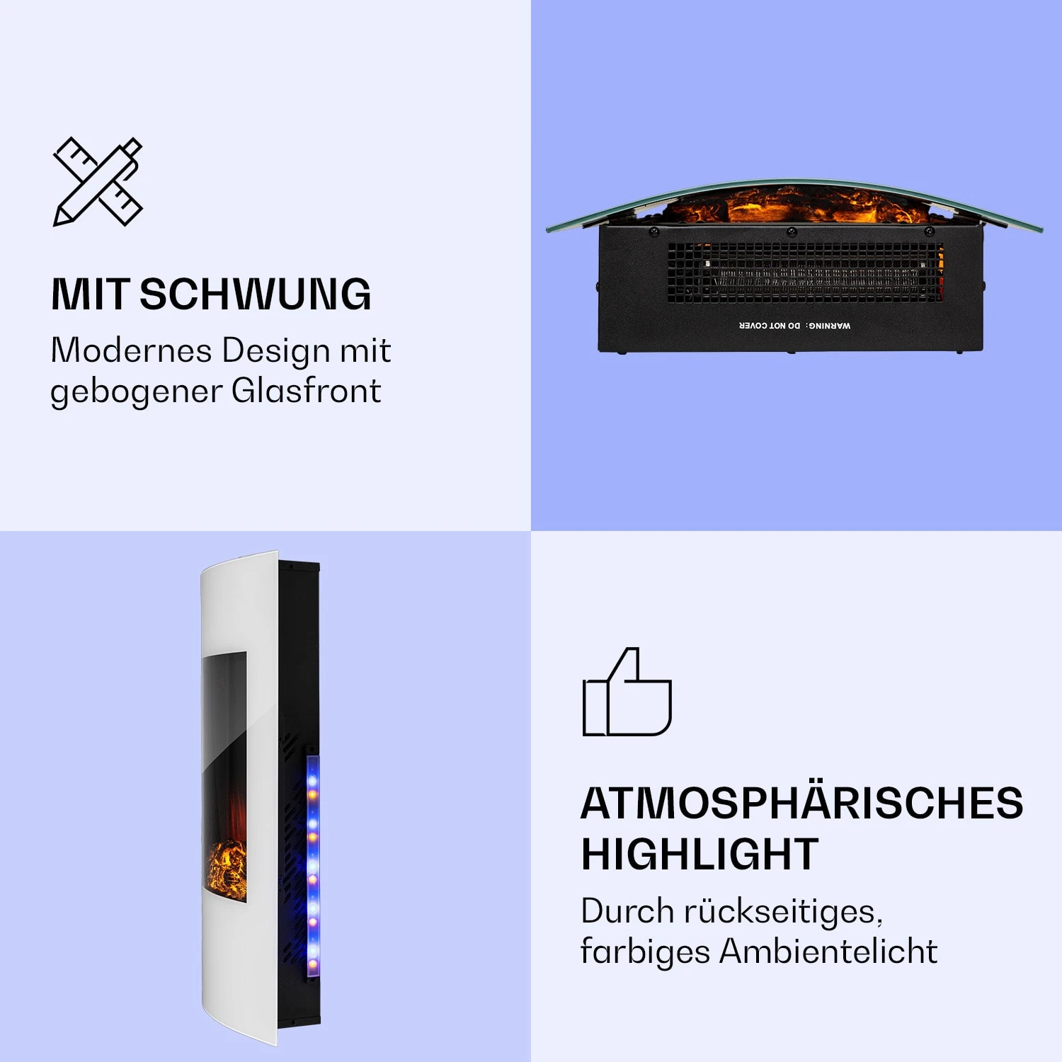 Klarstein Lamington Elektrokamin 2000 W LED-Flammen Heizlüfter Timer Ambientelicht 3 Klarstein Lamington Elektrokamin 2000 W LED-Flammen Heizlüfter Timer Ambientelicht – Bild 3