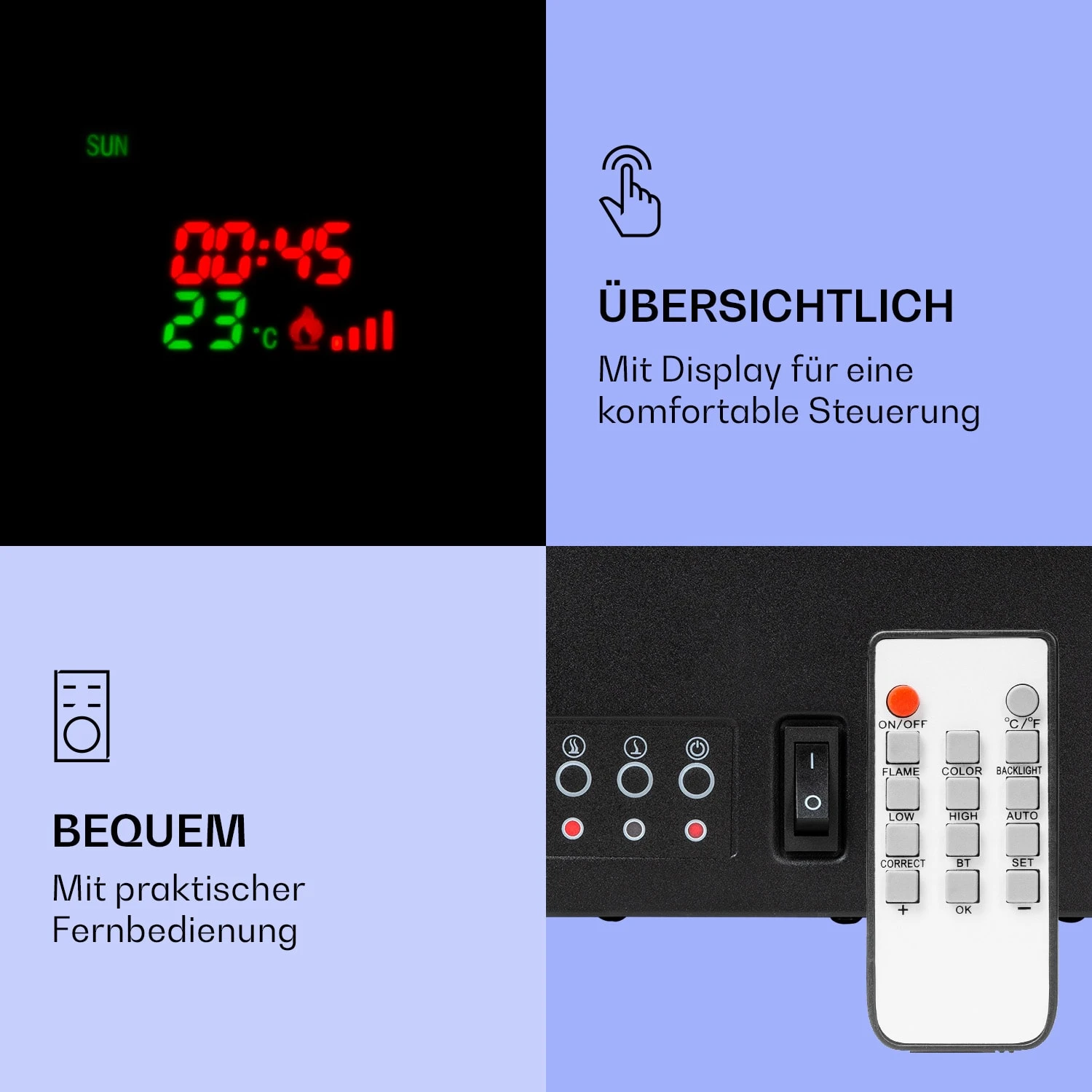 Klarstein Lamington Elektrokamin 2000 W LED-Flammen Heizlüfter Timer Ambientelicht 5 Klarstein Lamington Elektrokamin 2000 W LED-Flammen Heizlüfter Timer Ambientelicht – Bild 5