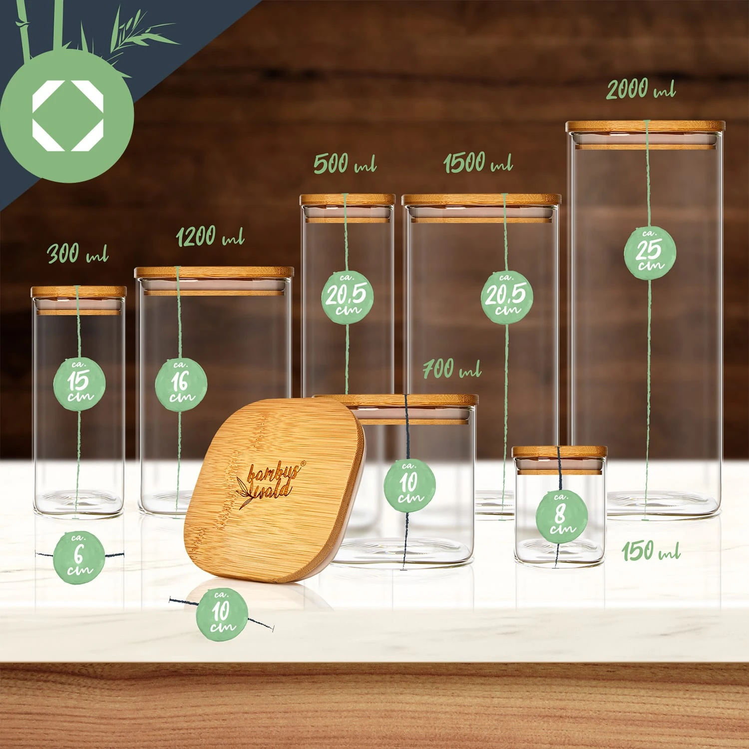 Eckiges Glas Mit Bambusdeckel Luftdicht Silikonring 6 X 15 Cm 300 Ml 7 Eckiges Glas Mit Bambusdeckel Luftdicht Silikonring 6 X 15 Cm 300 Ml – Bild 7
