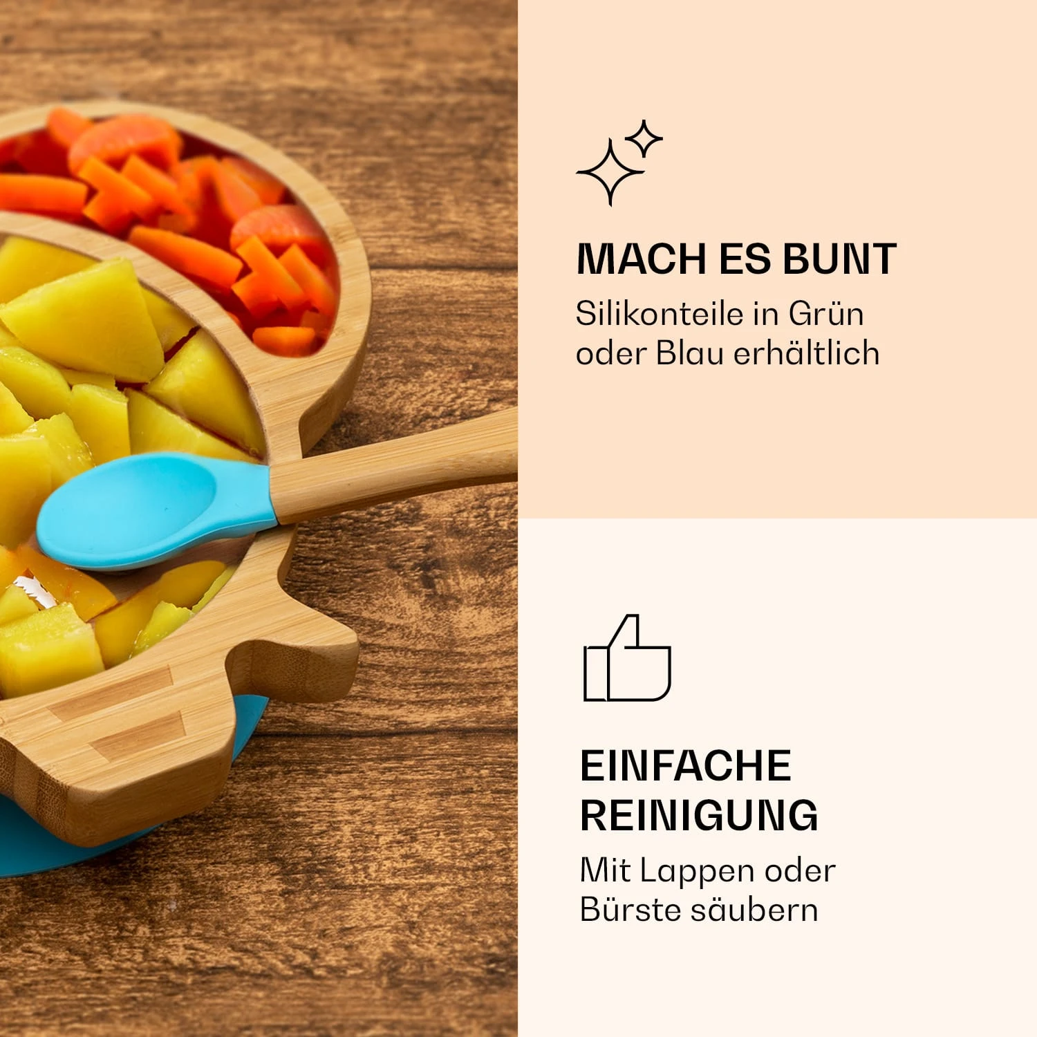 Kindergeschirr Bambusteller & Löffel 250 Ml Inkl. Saugnapf 18 X 18 Cm 5 Kindergeschirr Bambusteller & Löffel 250 Ml Inkl. Saugnapf 18 X 18 Cm – Bild 5