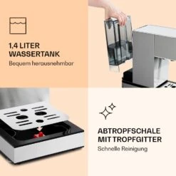 Pausa Espressomaker 1350 Watt 20 Bar Druck Wassertank: 1,4 Liter Edelstahl 14 Pausa Espressomaker 1350 Watt 20 Bar Druck Wassertank: 1,4 Liter Edelstahl -Klarstein 10038393 de 0007 logo