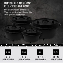 Guernsey Premium Dutch Oven 9.0 BBQ-Topf Gusseisen Standfüße Größe L / 9 Qt -Klarstein 10038643 de 0006 usp