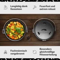 Guernsey Premium Dutch Oven 12.0 BBQ-Topf Gusseisen Standfüße Größe XL / 12 Qt -Klarstein 10038644 de 0003 usp