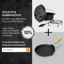Guernsey Premium Dutch Oven 12.0 BBQ-Topf Gusseisen Standfüße Größe XL / 12 Qt -Klarstein 10038644 de 0007 usp