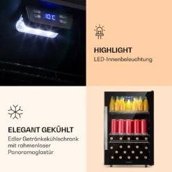 Beersafe 5XL Kühlschrank 148 Liter 3 Böden Panoramaglastür Edelstahl -Klarstein 10039512 de 0004 logo