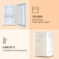 Audrey Retro-Kühlschrank 70 Liter 3 Regale 2 Türfächer Innenbeleuchtung -Klarstein 10039694 de 0004 logo