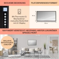 La Palma 1000 Smart 2-in-1 Heizgerät Infrarot Konvektor 120x60cm 1000W Spiegel -Klarstein 10039835 de 0006 usp