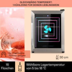 Vinamour 16 Uno Weinkühlschrank 16Fl./42l 5-18°C 41dB Glas 10 Vinamour 16 Uno Weinkühlschrank 16Fl./42l 5-18°C 41dB Glas -Klarstein 10039897 de 0003 usp