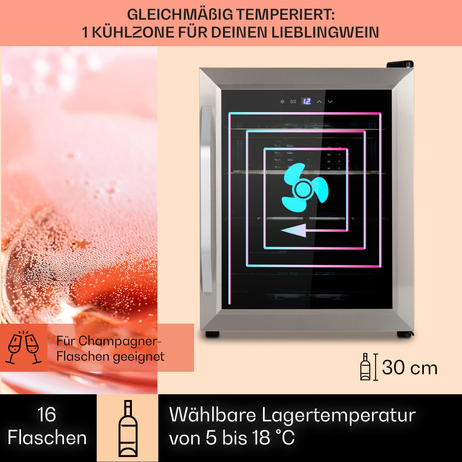 Vinamour 16 Uno Weinkühlschrank 16Fl./42l 5-18°C 41dB Glas 3 Vinamour 16 Uno Weinkühlschrank 16Fl./42l 5-18°C 41dB Glas – Bild 3