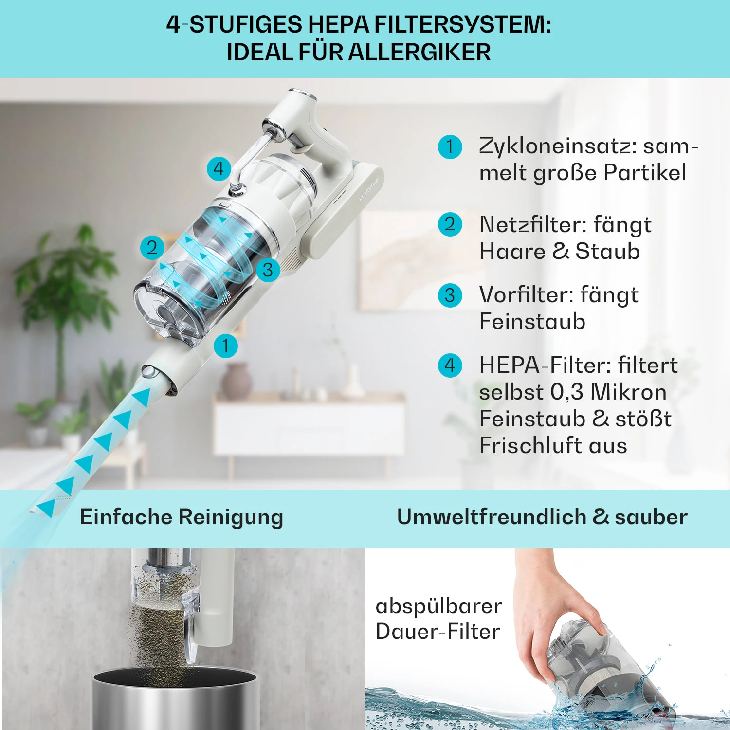 LARMA Staubsauger Kabellos Beutellos Akku 45 Min Laufzeit Max. LED 3 LARMA Staubsauger Kabellos Beutellos Akku 45 Min Laufzeit Max. LED – Bild 3