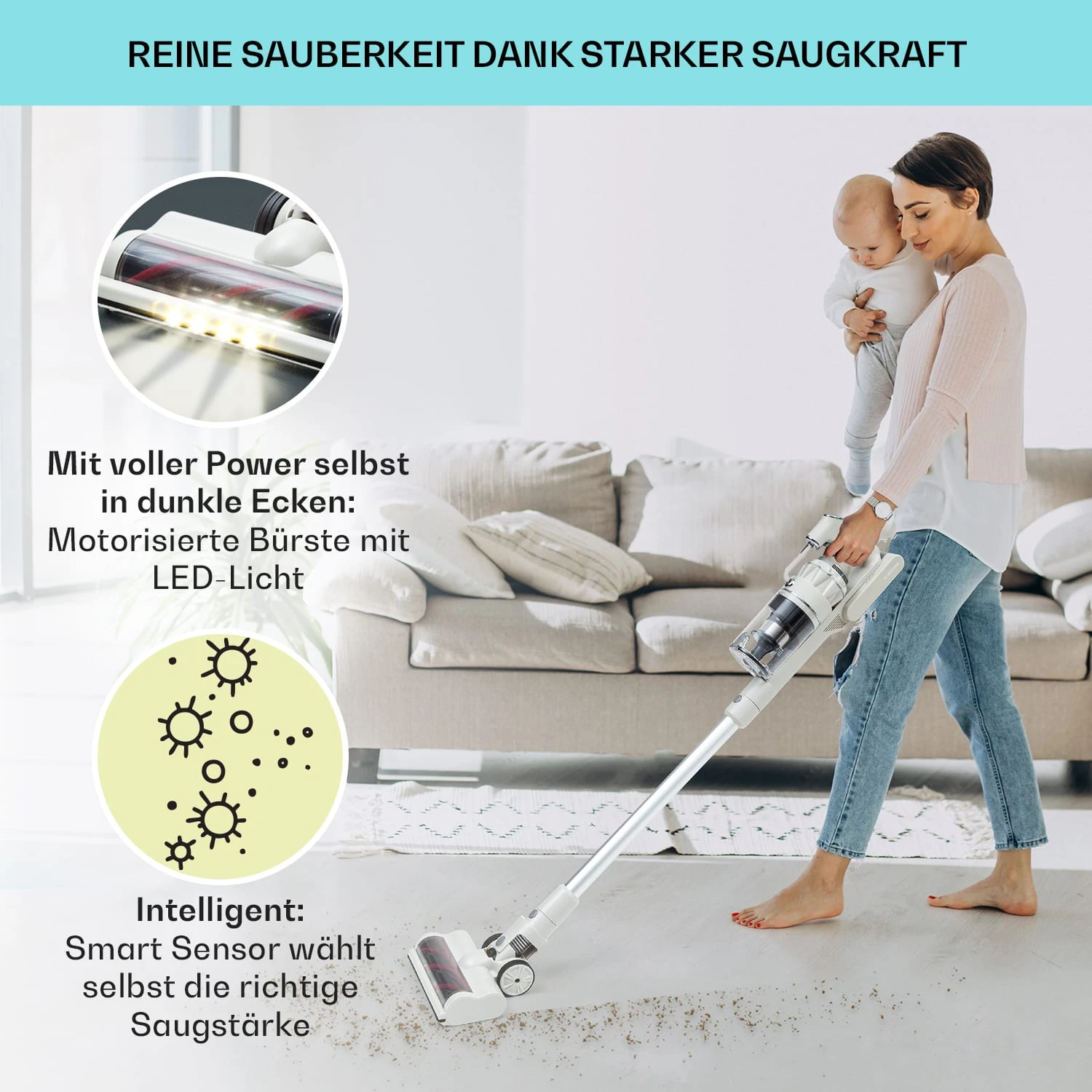 LARMA Staubsauger Kabellos Beutellos Akku 45 Min Laufzeit Max. LED 4 LARMA Staubsauger Kabellos Beutellos Akku 45 Min Laufzeit Max. LED – Bild 4