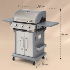 Lucifer 3 Gasgrill 3 X 3,6 KW Brenner 60x45cm Grill Edelstahl Mobil -Klarstein 10040280 yy 0008 dimensions