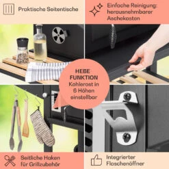 Aberdeen Double Holzkohlegrill Smoker Thermometer 2 Seitentische Mobil -Klarstein 10040293 de 0006 usp