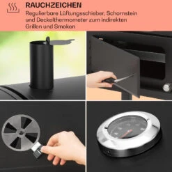 Aberdeen Kombi-Grill Gas Kohle Smoker Thermometer 2 Seitentische Mobil -Klarstein 10040294 de 0005 usp